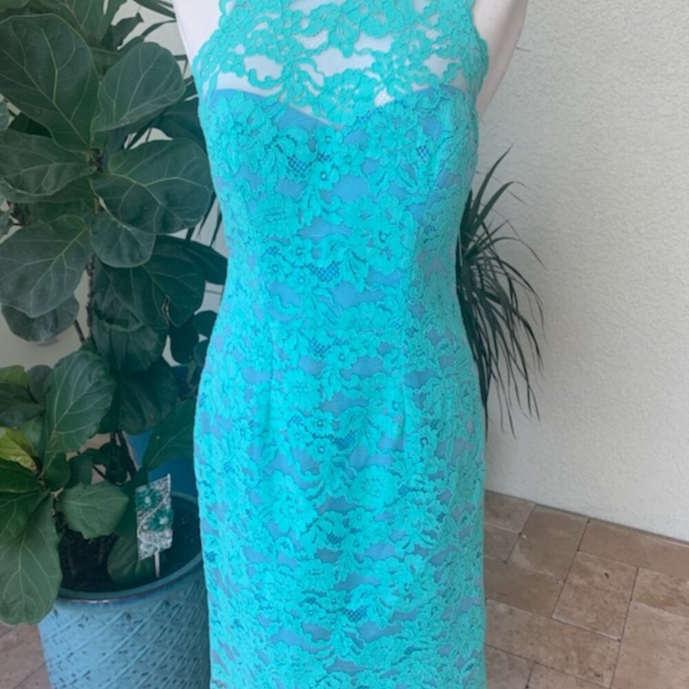 Nicole Miller lace blue green dress - 6 - $385